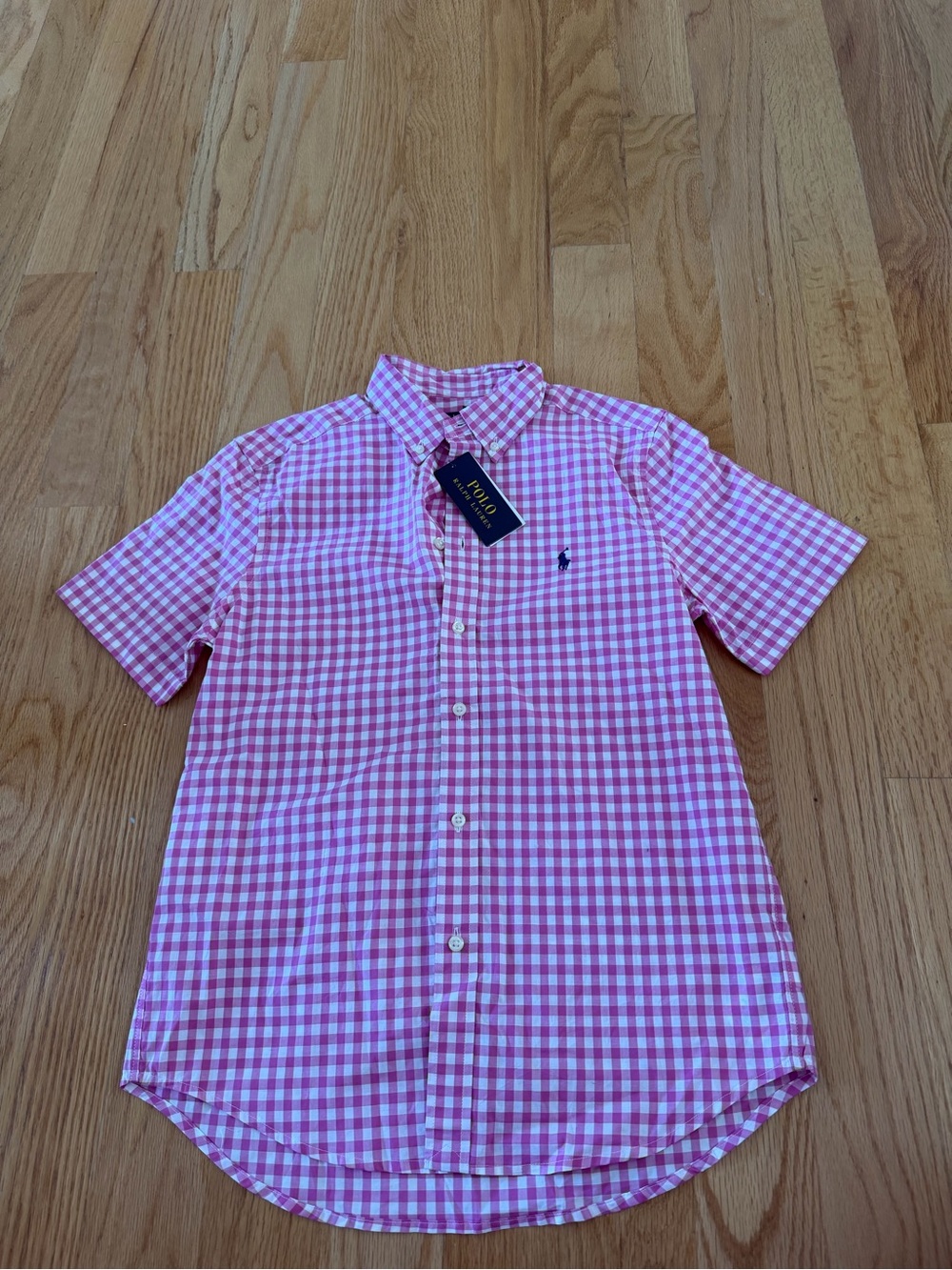 Ralph Lauren Pink & White Gingham Short-Sleeve Button-Down Shirt